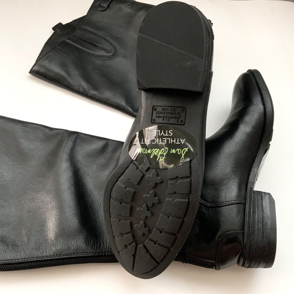Sam Edelman Penny Knee-High Black Leather Riding Boots Block Heel Almond Toe - Picture 11 of 16